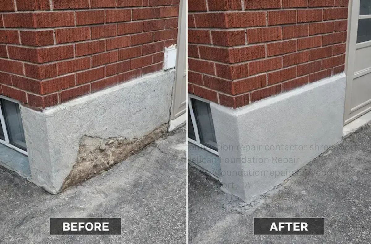 Cinder Block Foundation Wall Repair: A Shreveport Homeowner's Guide 2 Before and after of deteriorated brick foundation repaired with new parging