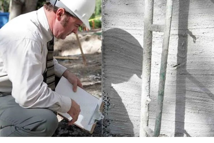 Inspector examining a foundation wall during a home foundation inspection in Shreveport LA