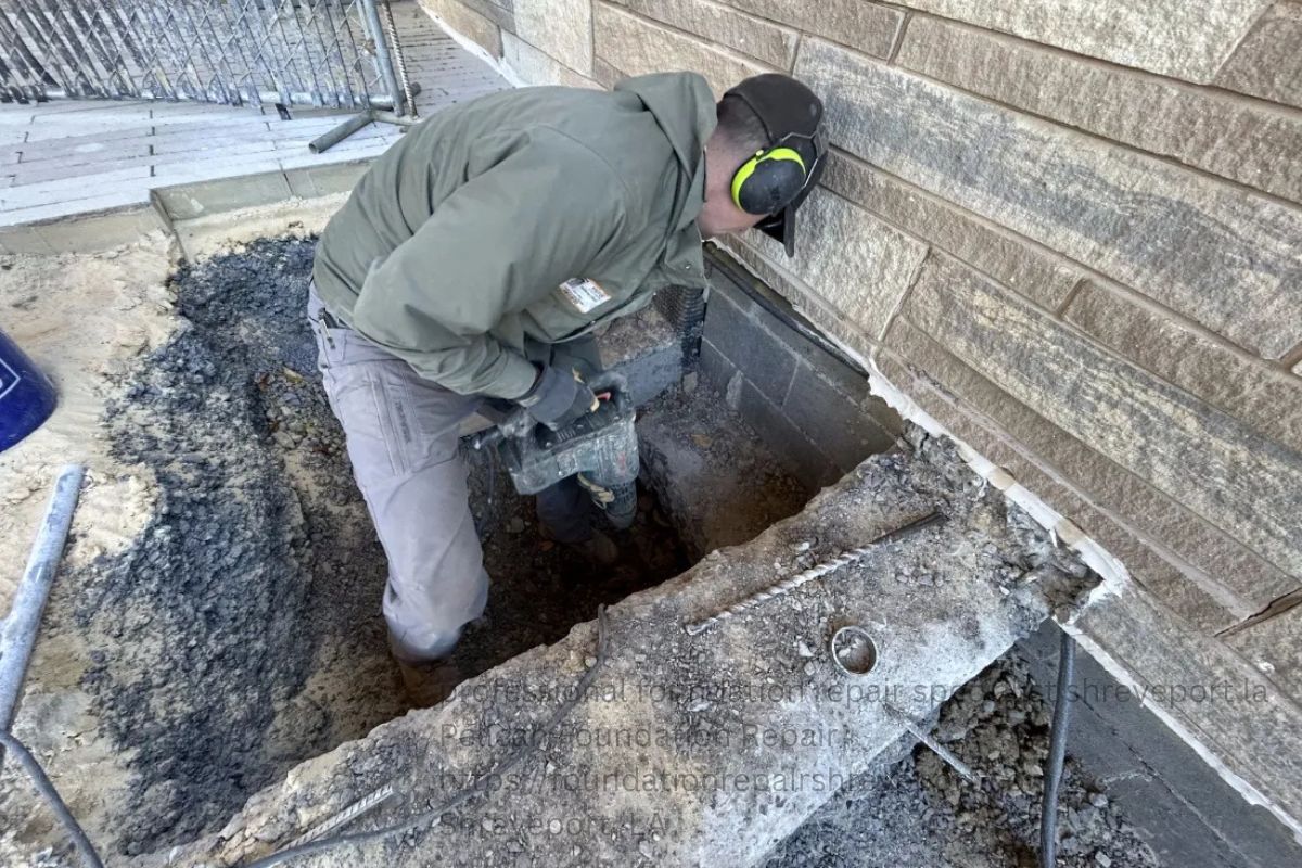 How to Choose a Foundation Repair Contractor in Shreveport, LA 2 Foundation repair technician excavating beside a stone foundation wall